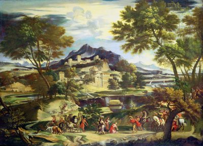 Mødet mellem David og Abigail (olie på lærred) af Domenichino (1581-1641) (circle of)
