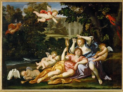 Renaud præsenterer et spejl for Armide - Rinaldo præsenterer ... af Domenichino (1581-1641)