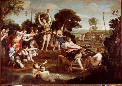 Jagten på Diana Maleri af Domenico Zampieri dit Il Domenichino (1581-1641) 1617 Dim.218x312 cm Rom Galleria Borghese - Jagten på Diana, af Domenico Zampieri a.k.a Il Domenichino (1581-1641). Olie på lærred, 218x312 cm af Domenichino