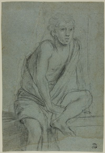 Siddende ungdom: Undersøgelse til afbrænding af Saint Andrew af Domenichino