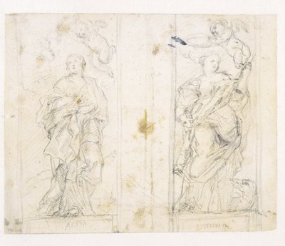 To nicher med stående figurer af Sts Agatha og Margaret, der krones af putti af Domenichino