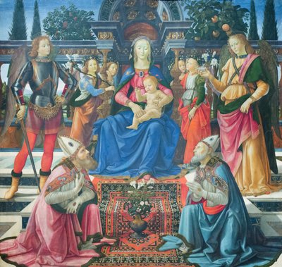 Madonna og Barn med ærkeenglene og med de hellige biskopper Justus og Zenobius af Domenico (1449 94) Ghirlandaio
