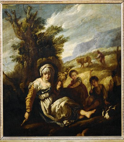 Le premier Age, Eve filant et Adam labourant - Eve spinning, Adam ploughing, også kaldet Country Life ... af Domenico (after) Fetti