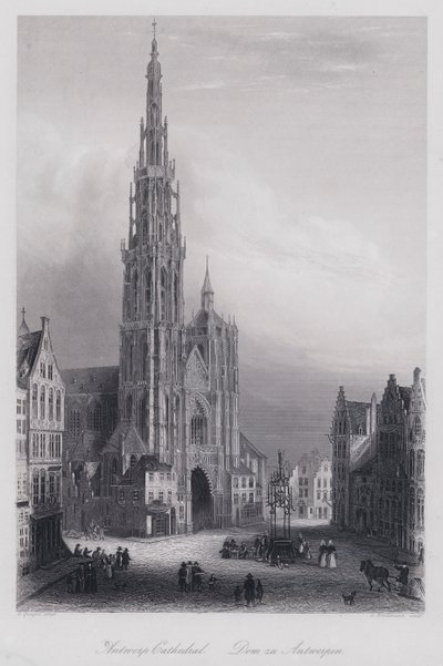 Antwerpen katedral (gravering) af Domenico (after) Quaglio