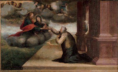 Altertavle af St. Catherines stigma. Detalje af Predelle: Det mystiske bryllup af St. Catherine af Siena. Maleri af Domenico Beccafumi (1486-1551) af Domenico Beccafumi