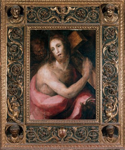 Ecce homoseksuel. Kristus bærer korset. Maleri af Domenico Beccafumi (1486-1551), ca. 1540. Drik. Mål: 75x75 cm. Siena (Siena), Museum for Metropolitan Opera af Domenico Beccafumi