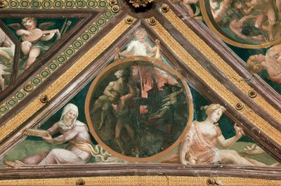 Enee redder Anchise fra ilden fra Trojan Fresco af Domenico Beccafumi (1486-1551) af Domenico Beccafumi