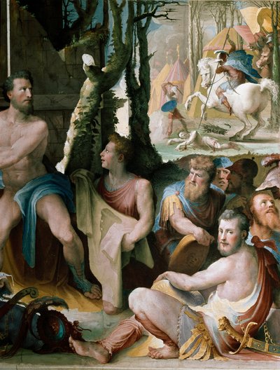 Friesland: Codros-kongen af Athens ofring, detaljer. Græsk mytologi: Codros (eller Codrus) lærte af et orakel, at fordelen ved krig mellem dorerne og athenerne ville tilhøre dem, hvis leder ville blive dræbt, frivilligt fortæret af Domenico Beccafumi