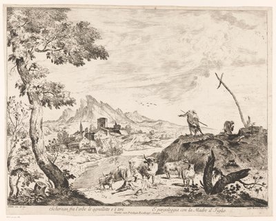 Landskab med hyrder og kvæg af Domenico Bernardo Zilotti