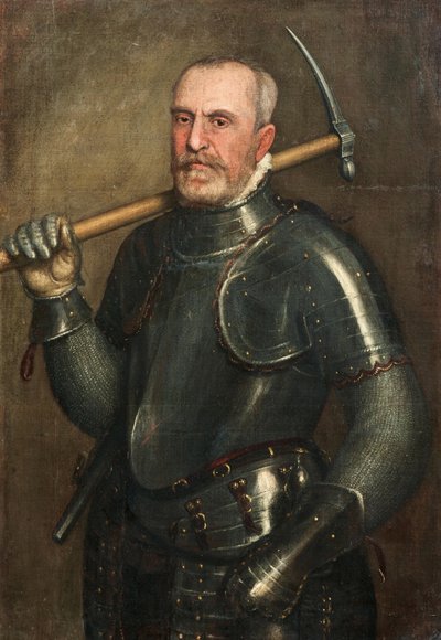 Portræt af Giulio Savorgnan 1510-1595 med hakke, ca. 1565. af Domenico Brusasorzi