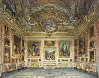 Palazzo Pitti, Firenze: Sala di Saturno med Peruginos "Lamentation" flankeret af malerier af Fra Bartolommeo og Raphael, af Domenico Caligo