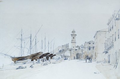 Näkymä aseista Taggiassa, noin 1860, kirjoittanut Pasquale Domenico Cambiaso (1811-1894), Italia Kynä ja akvarelli. af Domenico Cambiaso