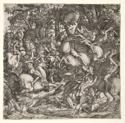 Slaget ved nøgne mænd, 1517. af Domenico Campagnola
