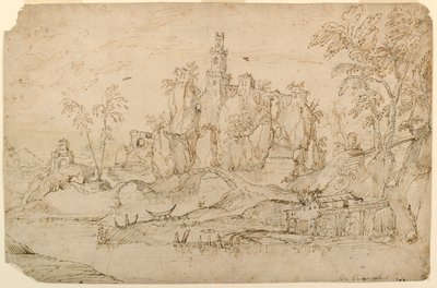 Fantasilandskab med vandmølle af Domenico Campagnola