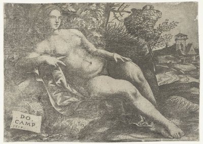 Liggende Venus i landskab af Domenico Campagnola