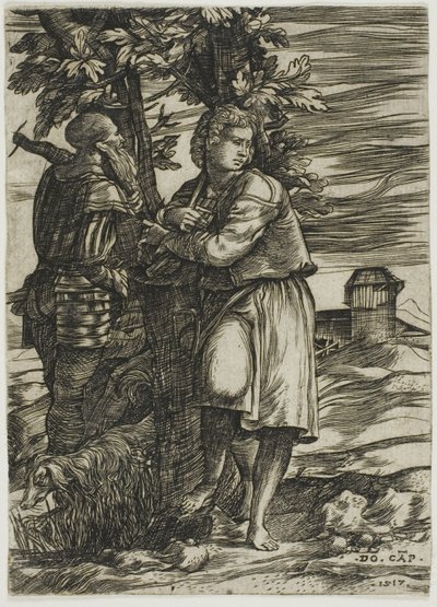 Hyrde og gammel kriger af Domenico Campagnola
