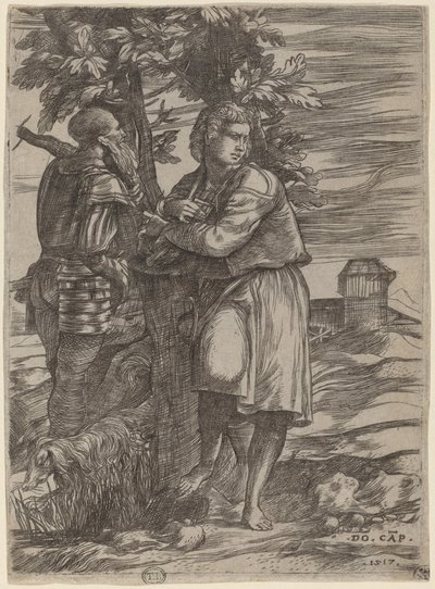 Hyrden og den gamle kriger af Domenico Campagnola