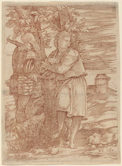 Hyrden og den gamle kriger af Domenico Campagnola