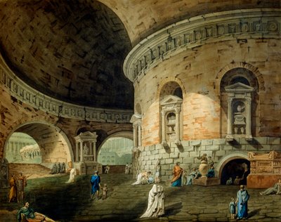 Scenedesign til et teaterstykke, begyndelsen af det 19. århundrede af Domenico Corsini