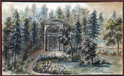 Pavillon til minde om Frederica, søster til kejserinde Maria Feodorovna, i Pavlovsk - Domenico Felice Lamoni (1745-1830). Akvarel og hvid farve på papir, efter af Domenico Felice Lamoni
