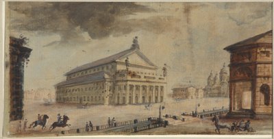 Det kejserlige Bolshoi Kamenny-teater i Sankt Petersborg - Domenico Felice Lamoni (1745-1830). Akvarel og hvid farve på papir, før 1783. Statens Museum for Sankt Petersborgs Historie af Domenico Felice Lamoni