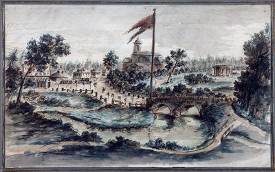 Udsigt over Pavlovsk Park med Hospital of St Mary Magdalene, ca. 1783 (wc på papir) af Domenico Felice Lamoni