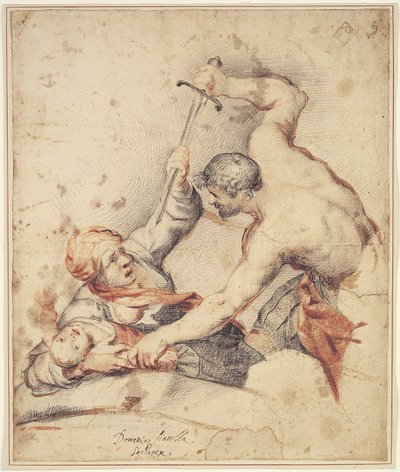Mand angriber en mor og et barn af Domenico Fiasella