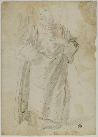 Stående Engel (rekto); Studie af ansigt og draperi (verso) af Domenico Fiasella