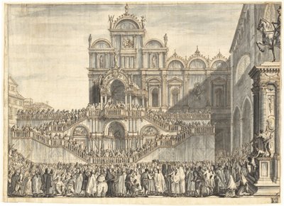 Campo San Zanipolo dekoreret til besøget af Pius VI af Domenico Fossati