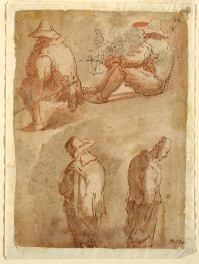 Figurstudier af fem mænd af Domenico Gargiulo, called Micco Spadaro