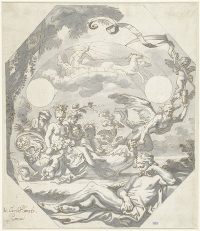 Design til en urskive med en mytologisk allegori af Domenico I Piola (attributed to)