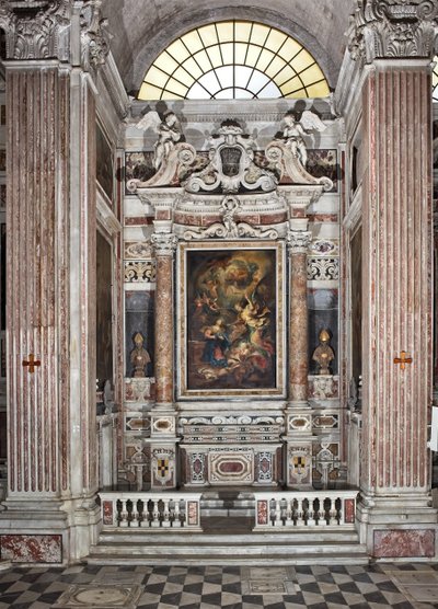 Bebudelse, alter, sjette kapel, ca. 1679 (olie på lærred) 345 x 200 cm af Domenico I Piola