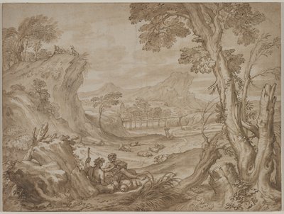 Landskab med hyrder, ca. 1700. af Domenico I Piola