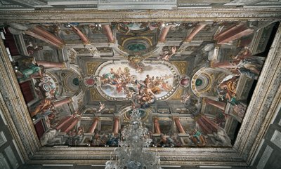 Tilbuddet til Jupiter om nøglerne til Janus-templet (eller fredsallegori), loftet på det ædle gulv, ca. 1665 (fresco) af Domenico I Piola