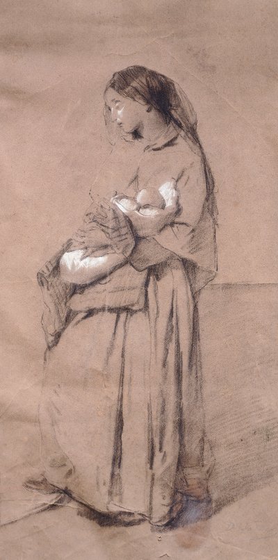 Mother forsaken, af Domenico Induno, blyant på papir af Domenico Induno