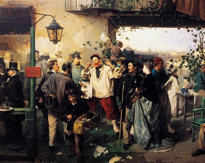 News of Peace of Villafranca, detaljer fra maleri af Domenico Induno (1815-1878) af Domenico Induno