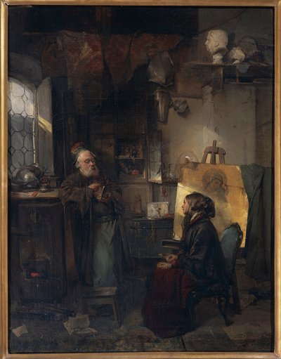 The Aged Moneylender undersøger de sidste smykker af Lady Fallen on Hard Times, af Domenico Induno af Domenico Induno