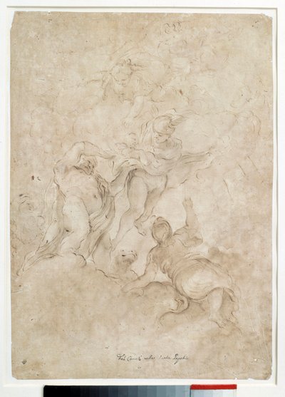 Jupiter overlader Bacchus til Mercure Drawing med brun vask og blod af Domenico Canuti (1620-1684) Paris. Louvre-museet af Domenico Maria Canuti