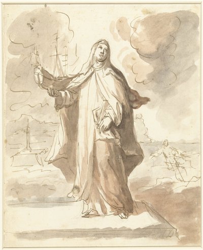 Sankt Brigitta, stående med skibet i højre hånd af Domenico Mondo