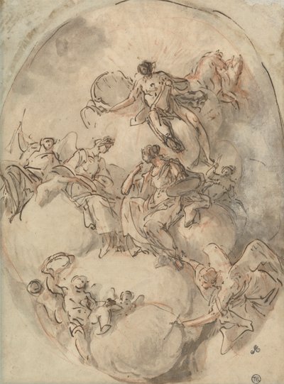 Studie til loft: Apollo og andre figurer af Domenico Mondo