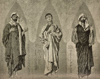 Saints Bartholomew, James the Less and Philip, tegnefilm af Domenico Morelli til mosaik i Amalfi-katedralen, Italien, tegning af P Scoppetta, gravering fra L