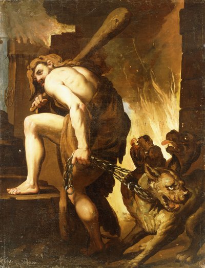 Hercules trækker Cerberus fra helvede af Domenico Pedrini