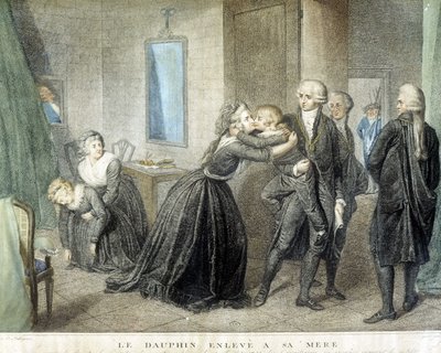 Louis-delfinen kidnappet fra sin mor Marie Antoinette (i deres tempelfængsel), 1. juli af Domenico Pellegrini