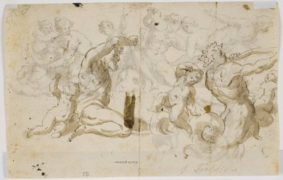 En flodgud og to putti af Domenico Piola