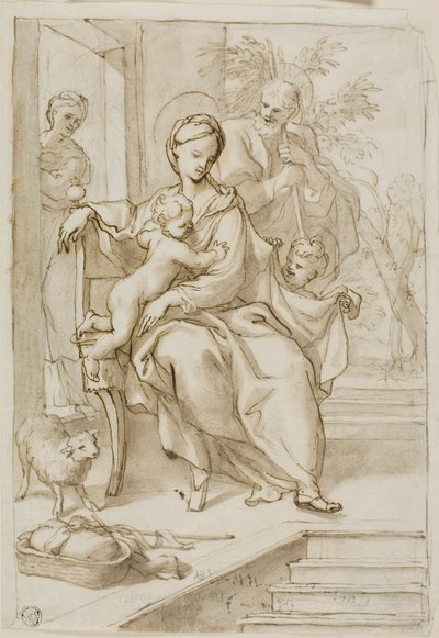 Hellig familie med Saint Anne og spædbarnet Saint John the Baptist af Domenico Piola