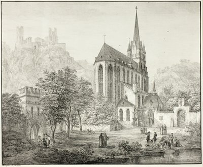 Vor Frue kollegiale kirke med slottet Schönberg ved Oberwesel ved Rhinen af Domenico Quaglio