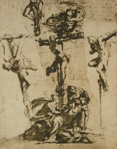 Studie af korsfæstelsen og den svimende jomfru af Domenico Robusti Tintoretto
