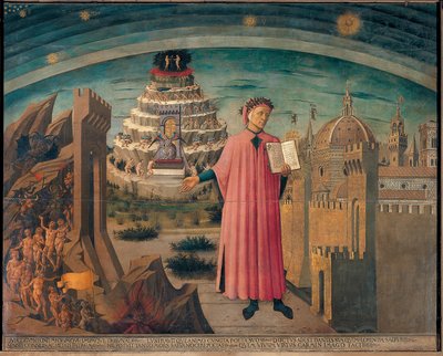 Dante og hans digt "Den guddommelige komedie" af Domenico di Michelino