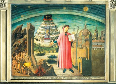 Dante og hans digt "Den guddommelige komedie" af Domenico di Michelino