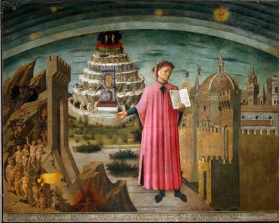 Portræt af Dante med den guddommelige komedie af Domenico di Michelino